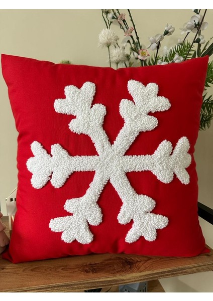 Punchhatolyesii Yılbaşı Kartanesi Kırlent Kılıfı Elyapımı Kırmızı Renk 43X43 cm