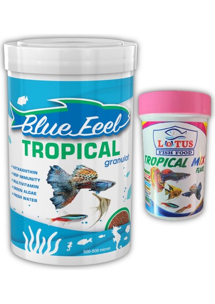 Tropical Mix Granulat 1000 ml Granül Lotus Tropical Mix Flakes 100 ml Pul Balık Yemi