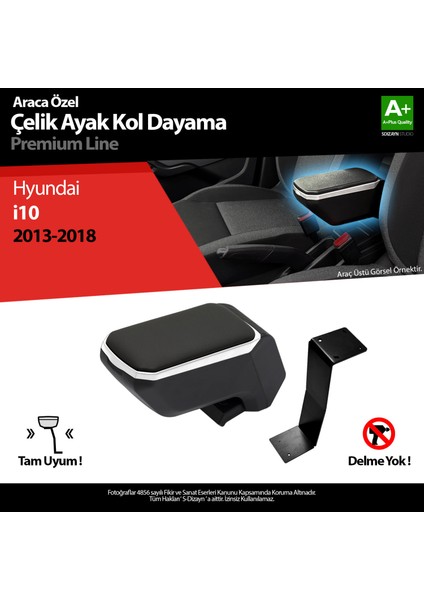 Hyundai İ10 Kol Dayama Kolçak Çelik Ayaklı ABS Gri 2013-2018 A+ Kalite