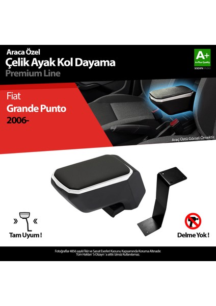 Fiat Punto Kol Dayama Kolçak Çelik Ayaklı ABS Gri 2006-2018 A+ Kalite