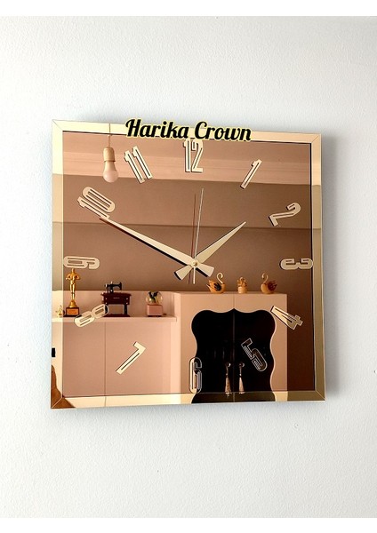 Harika Crown Gerçek Aynalı Dekoratif Duvar Saati (40 Cm)