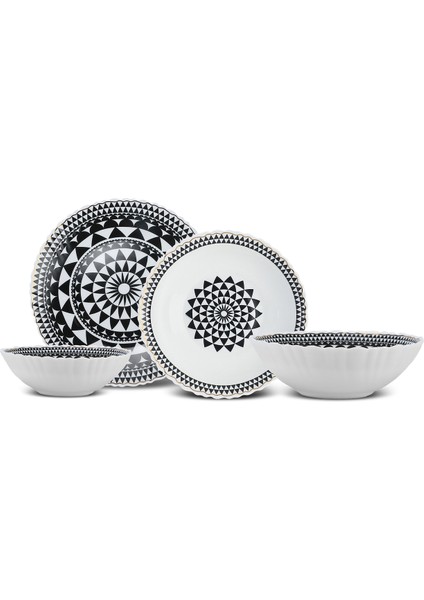 Black Gold 19 Parça 6 Kişilik Desenli Opal Cam Yemek Takımı Altın Renk indirimleri