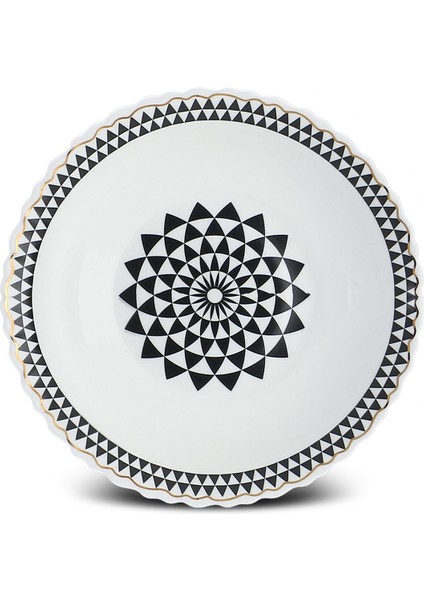 Black Gold 19 Parça 6 Kişilik Desenli Opal Cam Yemek Takımı Altın Renk