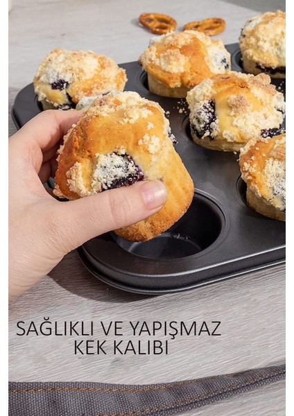 12 Li Muffın Kek Kalıbı Tepsisi Kek Kalıbı Yanmaz Yapışmaz Fırın Mini Kek Pişirme Kalıp