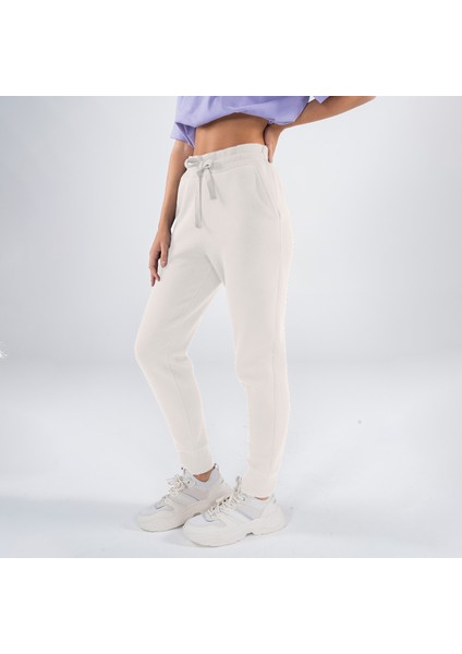 Friday Offset Agar Kadın Off White Cepli Lastikli Jogger Pantalon Eşofman Altı