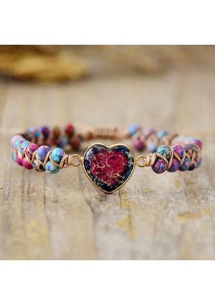 Imparator Taş Şeftali Kalp Çift El Dokuma Bilezik (Yurt Dışından)
