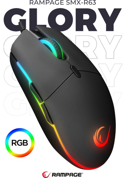 Rampage Smx-r63 Glory Örgü Kablolu Usb Rgb Mouse 6400dpi Rgb Ledli Işıklı Makrolu Gaming Oyuncu Mouse