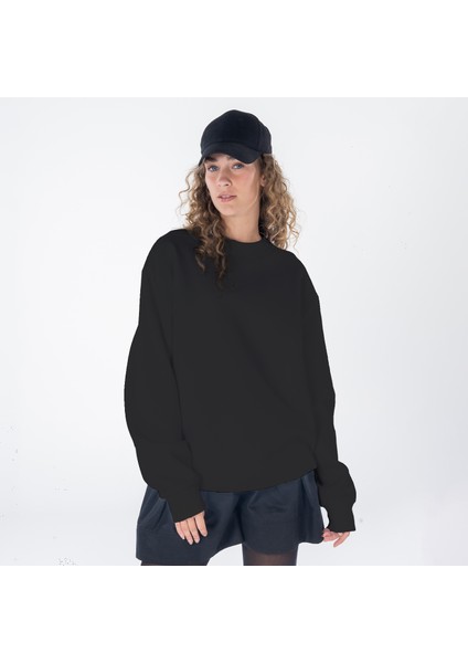 Friday Offset Monica Kadın Siyah Oversize Bisiklet Yaka Sweatshirt