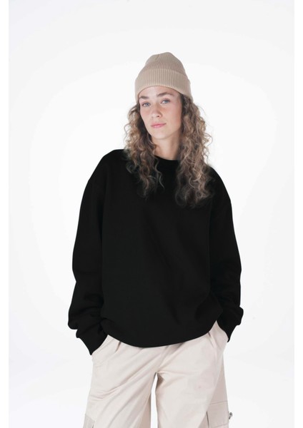 Friday Offset Monica Kadın Siyah Oversize Bisiklet Yaka Sweatshirt