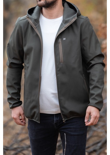 Yeşil Kapüşonlu Softshell Mont