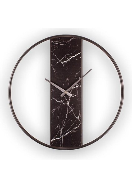 Demre Mermer Desenli Sessiz Mekanizmalı Modern Duvar Saati 61,5 cm Siyah - K-Demre-Sıyah