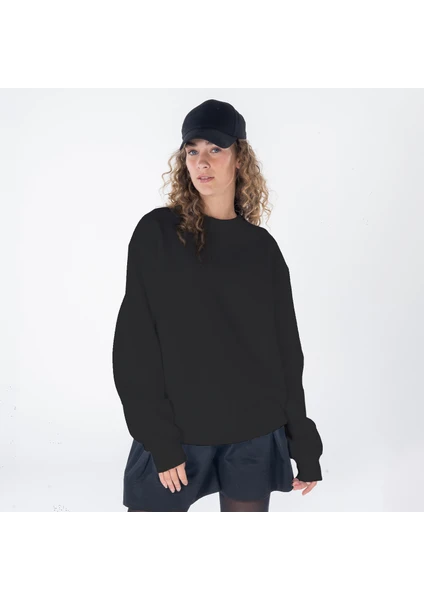 Friday Offset Monica Kadın Siyah Oversize Bisiklet Yaka Sweatshirt