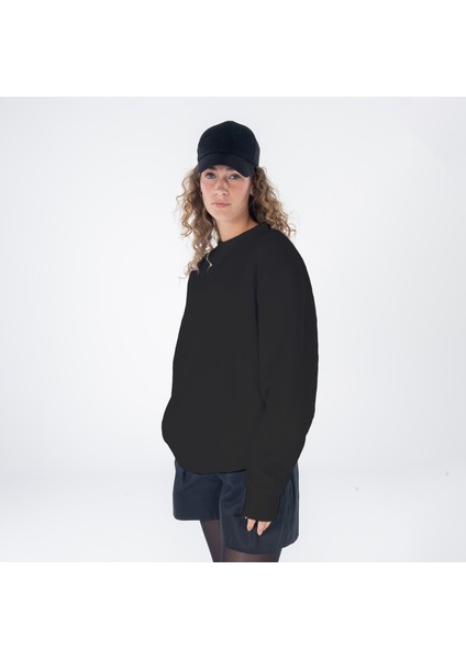 Monica Kadın Siyah Oversize Bisiklet Yaka Sweatshirt