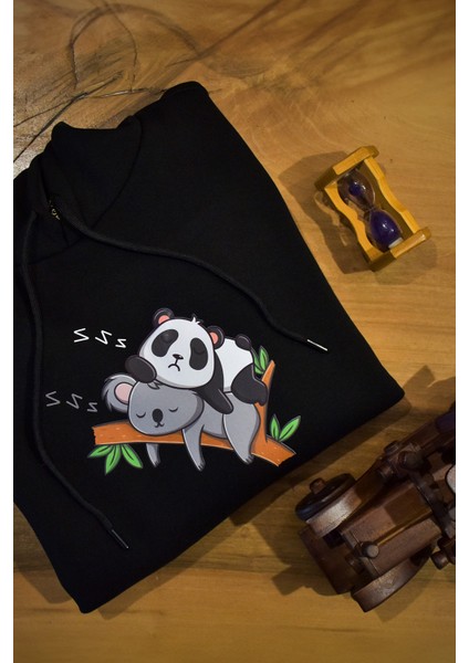 Panda And Koala Özel Tasarım Oversize Kanguru Kapşonlu Unisex Sweatshirt fırsatları