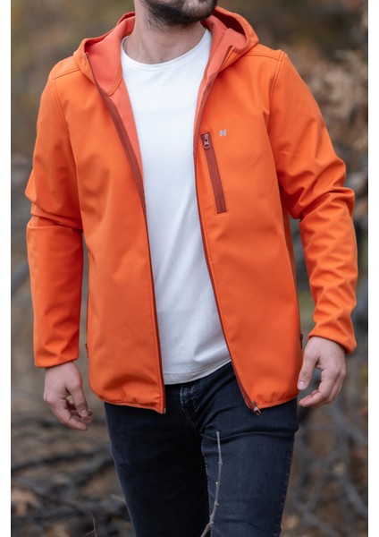 Turuncu Kapüşonlu Softshell Mont