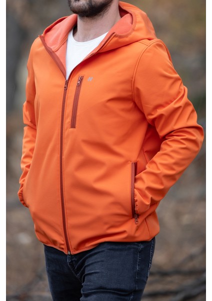 Turuncu Kapüşonlu Softshell Mont