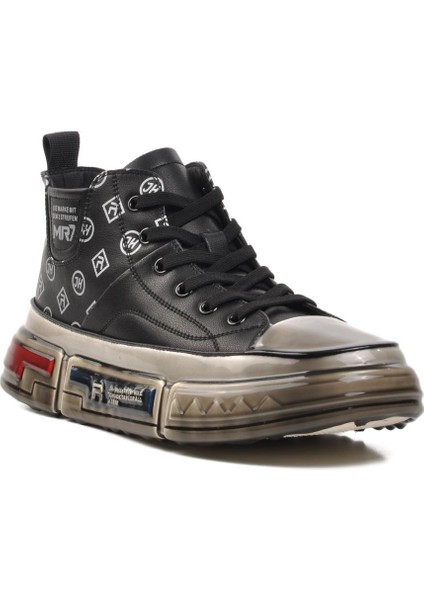 152-18220 Siyah Deri Erkek Hi Sneaker