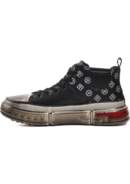 152-18220 Siyah Deri Erkek Hi Sneaker modelleri