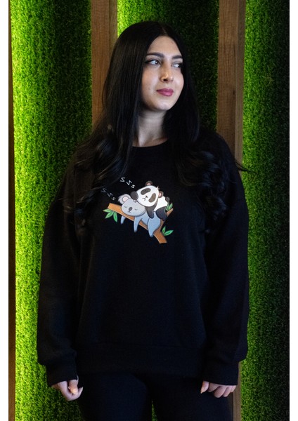 Koala And Panda Özel Tasarım Oversize Crop Sweatshirt modelleri