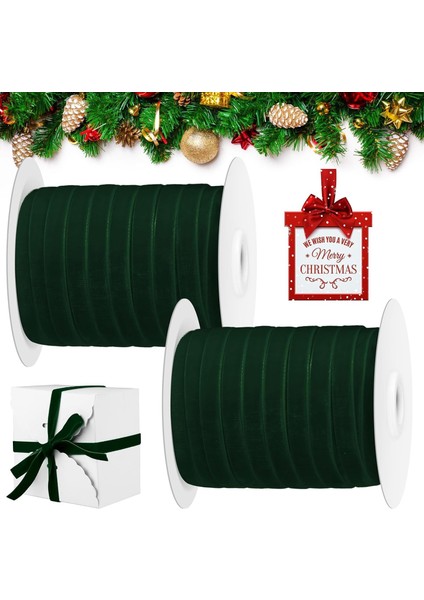 Roco Paper Yeniyıl Yılbaşı Yeşil Kadife Kurdele 2 cm 18 Metre