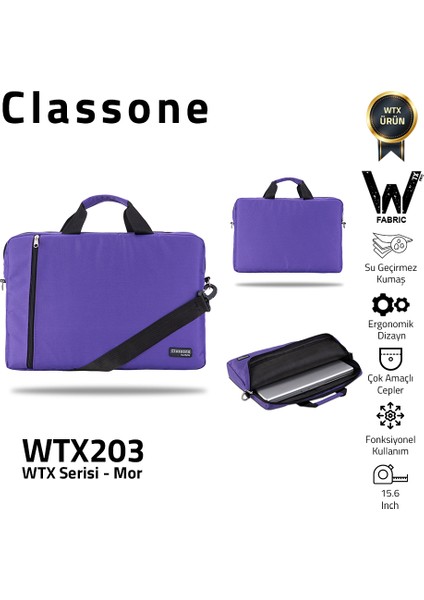 WTX203 Wtxpro  Serisi 15.6 Inch Uyumlu Su Geçirmez Kumaş Macbook, Laptop , Notebook Sırt Çantası- Mor