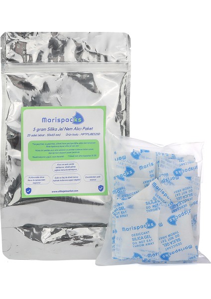 5 G x 25 Adet Silikajel Nem Alıcı Paket (Nonwoven, Metalize Doypack Ambalajda)