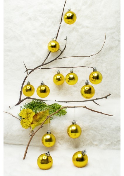 4 cm 12LI Gold Cici Top (6 Parlak-6 Metalize) Yılbaşı Ağacı Süs