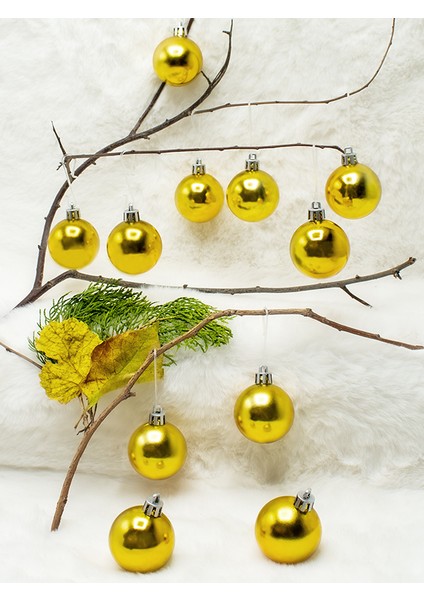 4 cm 12LI Gold Cici Top (6 Parlak-6 Metalize) Yılbaşı Ağacı Süs fiyatları