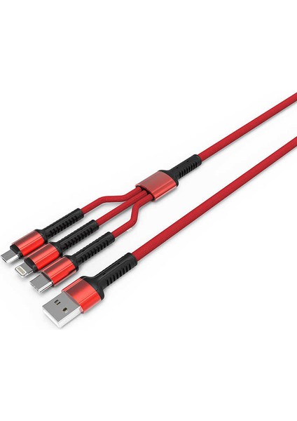 3 In 1 Şarj Kablosu Hasır 1.2 Metre Hasır Kablo Hızlı Şarj Kablosu Iphone ve Tüm Cihazlar Ile Uyumlu
