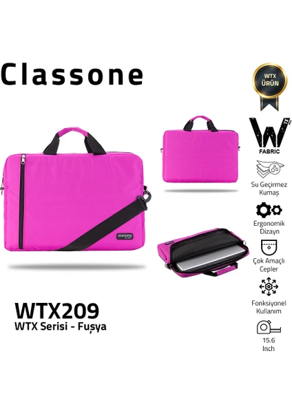 WTX209 Wtxpro  Serisi  Su Geçirmez Kumaş 15.6 Inch Uyumlu Macbook, Laptop , Notebook  El Çantası- Fuşya