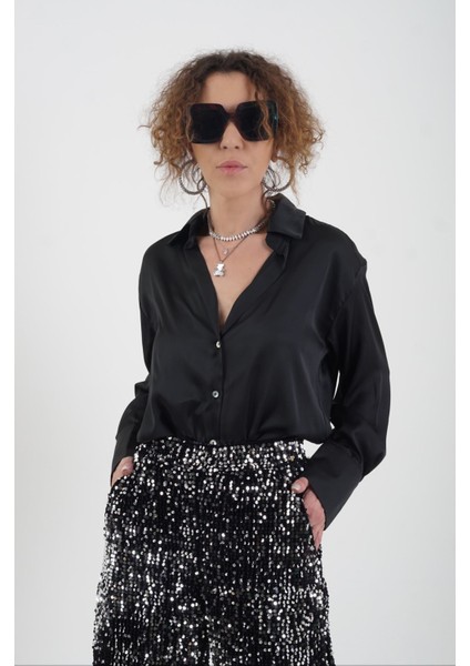 Siyah Basic Saten Gömlek fiyatları