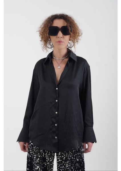 Siyah Basic Saten Gömlek modelleri