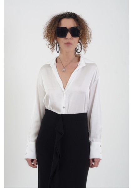 Beyaz Basic Saten Gömlek