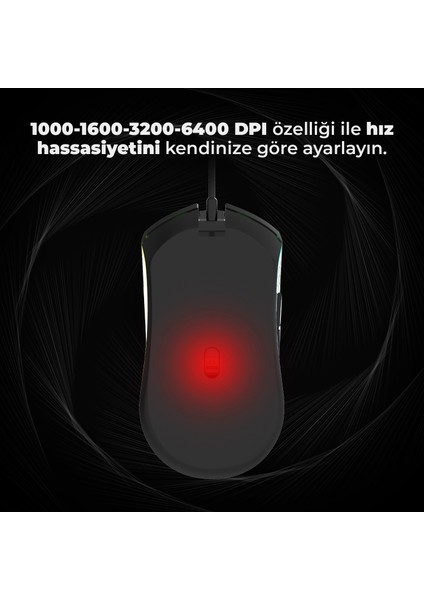 Lenovo Lecoo MS108 Kablolu RGB LED Aydınlatmalı 6400DPI 7 Tuşlu Gaming Mouse Siyah