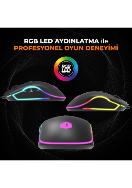 Lenovo Lecoo MS108 Kablolu RGB LED Aydınlatmalı 6400DPI 7 Tuşlu Gaming Mouse Siyah