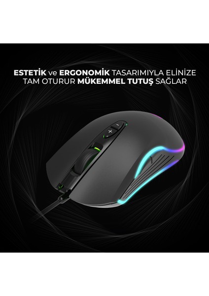 Lenovo Lecoo MS108 Kablolu RGB LED Aydınlatmalı 6400DPI 7 Tuşlu Gaming Mouse Siyah