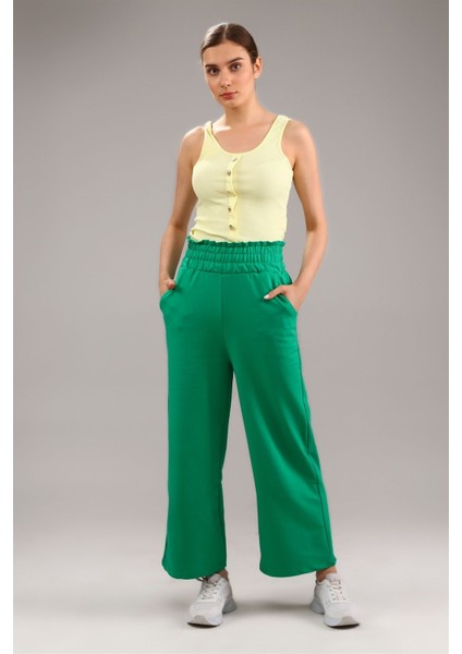 Fancy Kadın Beli Lastikli Oversize Bol Paça Basic Pantolon