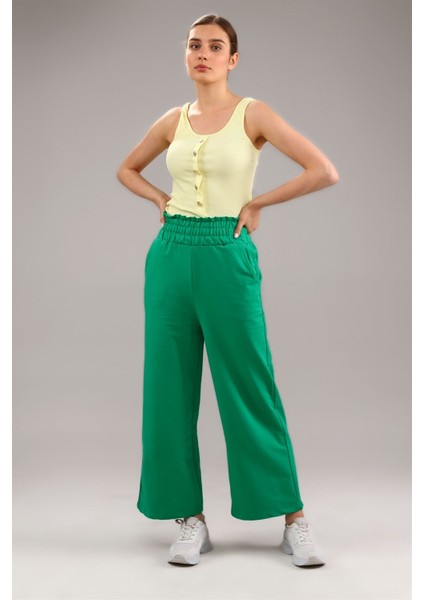 Fancy Kadın Beli Lastikli Oversize Bol Paça Basic Pantolon