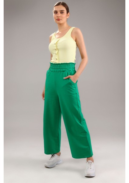 Fancy Kadın Beli Lastikli Oversize Bol Paça Basic Pantolon