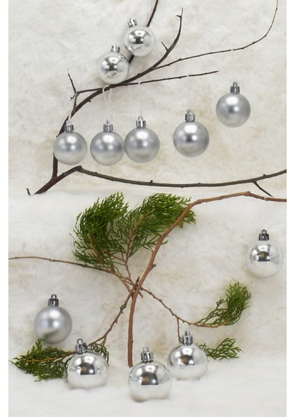 4 cm 12LI Gümüş Cici Top (6 Parlak-6 Metalize) Yılbaşı Ağacı Süs fiyatları