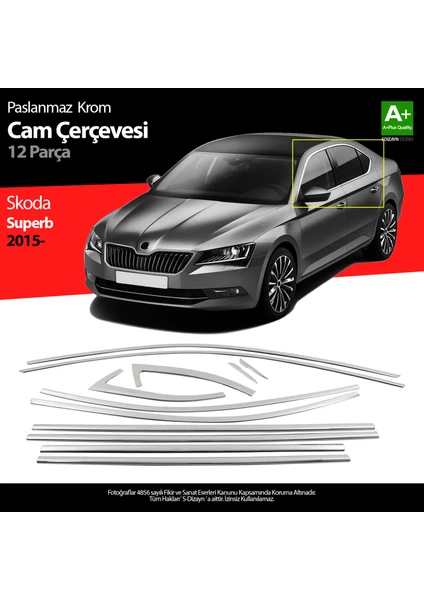 Skoda Superb Krom Cam Çerçeve Seti 12 Prç 2015 Üzeri