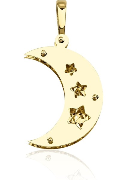 14 Ayar Altın Yıldız Detaylı Yarım Ay Kolye Ucu