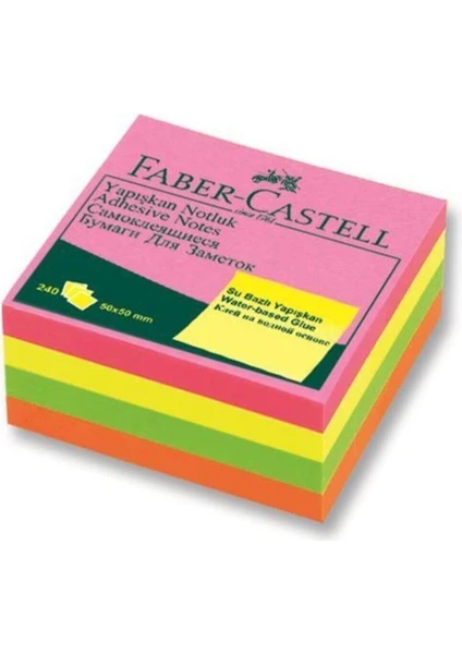 Faber - Castell Yapışkan Notluk 50x50mm, Karışık Fosforlu Renkli