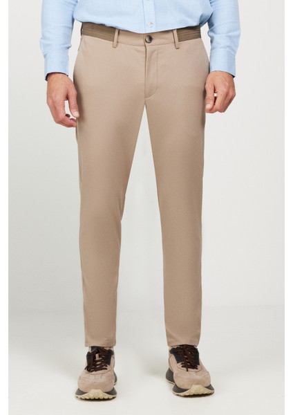 Erkek Vizon Slim Fit Dar Kesim Esnek Pantolon