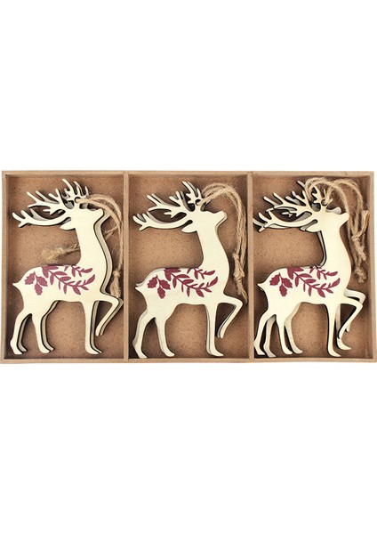 6lı Ahşap Seri Geyik Yılbaşı Süs 10*12CM