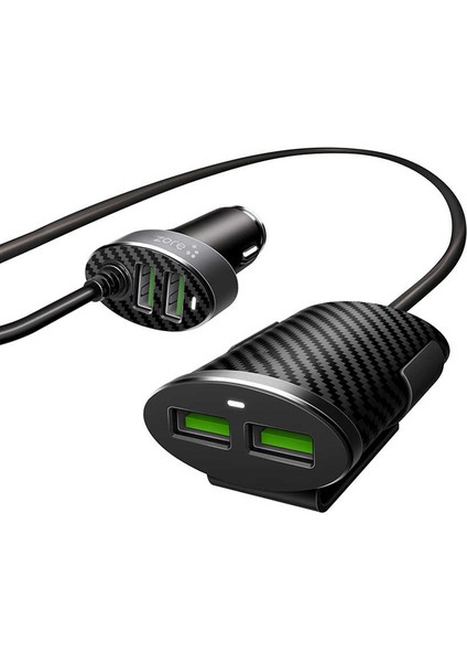 Araç Şarj Adaptörü 2+2 USB Çıkışlı Ön ve Arka Koltuk Araç Şarj Seti (1.2 Metre) Hızlı Şarj Destekli