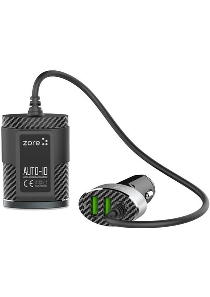 Araç Şarj Adaptörü 2+2 USB Çıkışlı Ön ve Arka Koltuk Araç Şarj Seti (1.2 Metre) Hızlı Şarj Destekli
