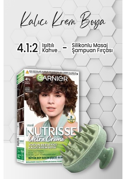 Garnier Nutrisse Besleyici Saç Boyası 4 1:2 Işıltılı Kahve ve Masaj Şampuan Fırçası Yeşil