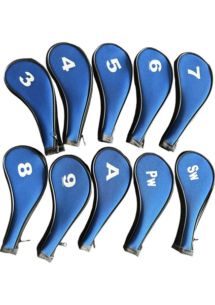 10 Parça Golf Demir Başörtüsü Golf Kulübü Golf Sopası Kılıfı Numarası Etiketi Eğitim Için Siyah ve Mavi Yan (Yurt Dışından)