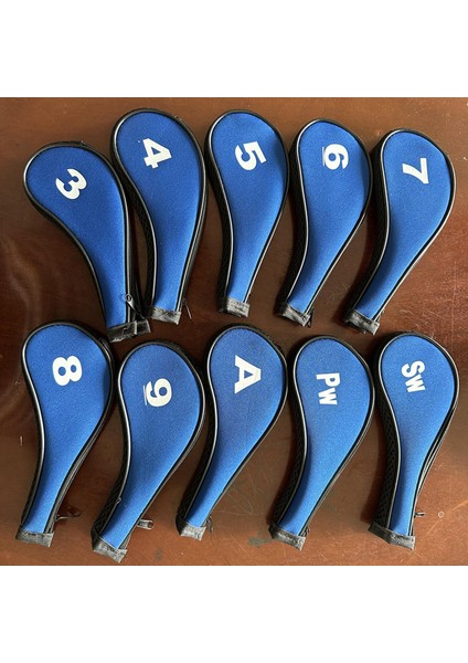 10 Parça Golf Demir Başörtüsü Golf Kulübü Golf Sopası Kılıfı Numarası Etiketi Eğitim Için Siyah ve Mavi Yan (Yurt Dışından)